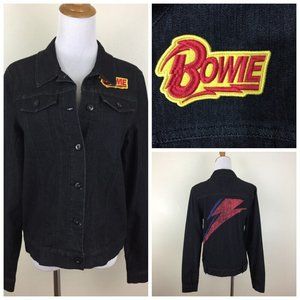 David Bowie Jacket Denim Embroidered Metal Button Up Stretch Black Womens Large